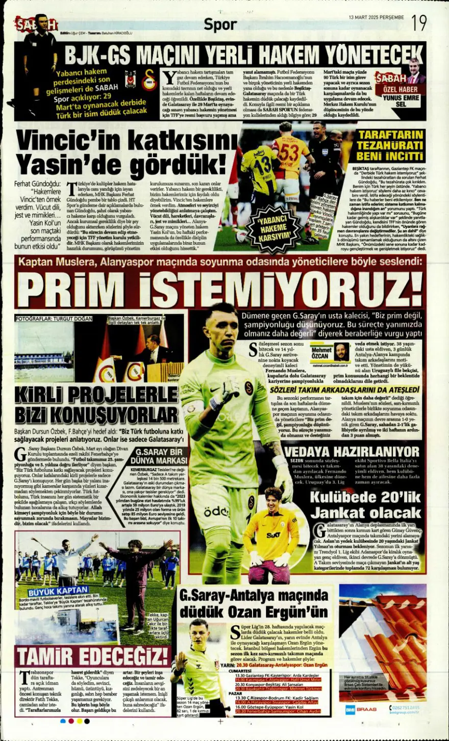 "Haydi Fener turla gel" (13 Mart 2025 spor manşetleri) 26