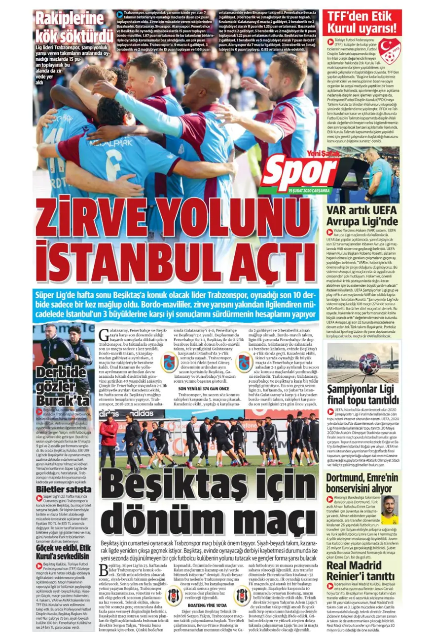 Günün spor gazeteleri (19 Şubat 2020) 16