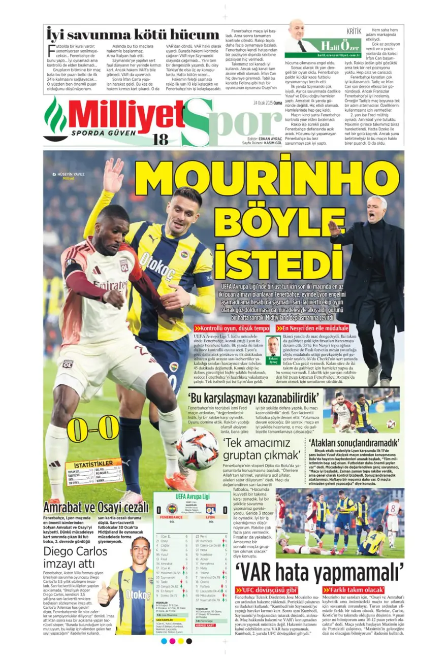 "Pavlovic sürprizi" (24 Ocak 2025 spor manşetleri) 19