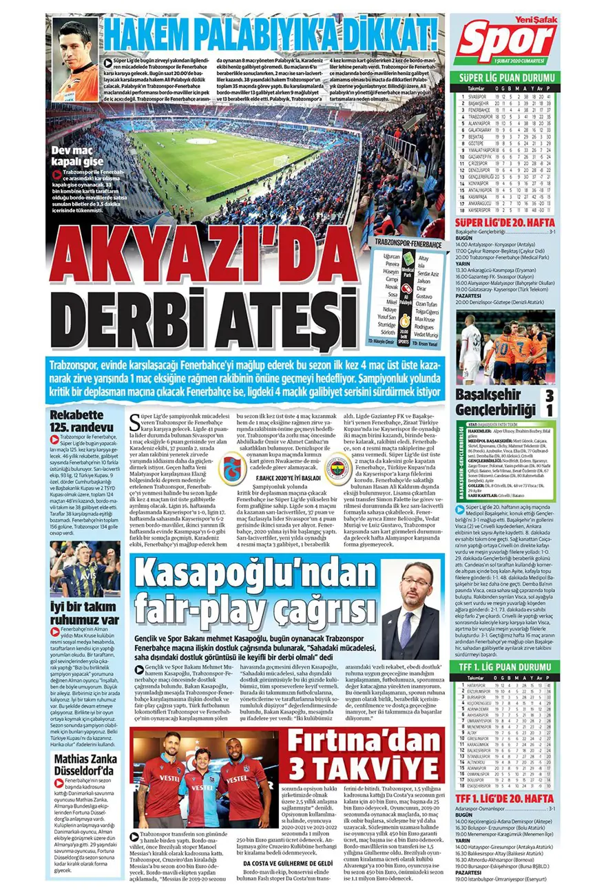 Günün spor manşetleri (1 Şubat 2020) 8