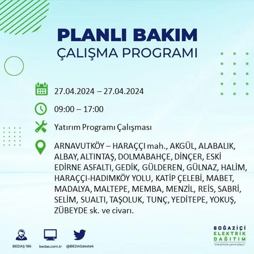 İstanbul'un 20 ilçesinde elektrik kesintisi: Elektrikler ne zaman gelecek? (27 Nisan tarihli BEDAŞ kesinti programı) 3 İstanbul'un 20 ilçesinde elektrik kesintisi: Elektrikler ne zaman gelecek? (27 Nisan tarihli BEDAŞ kesinti programı) 3
