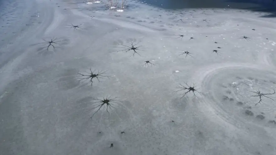 Buz tutan gölün yüzeyinde ilginç şekiller oluştu 4