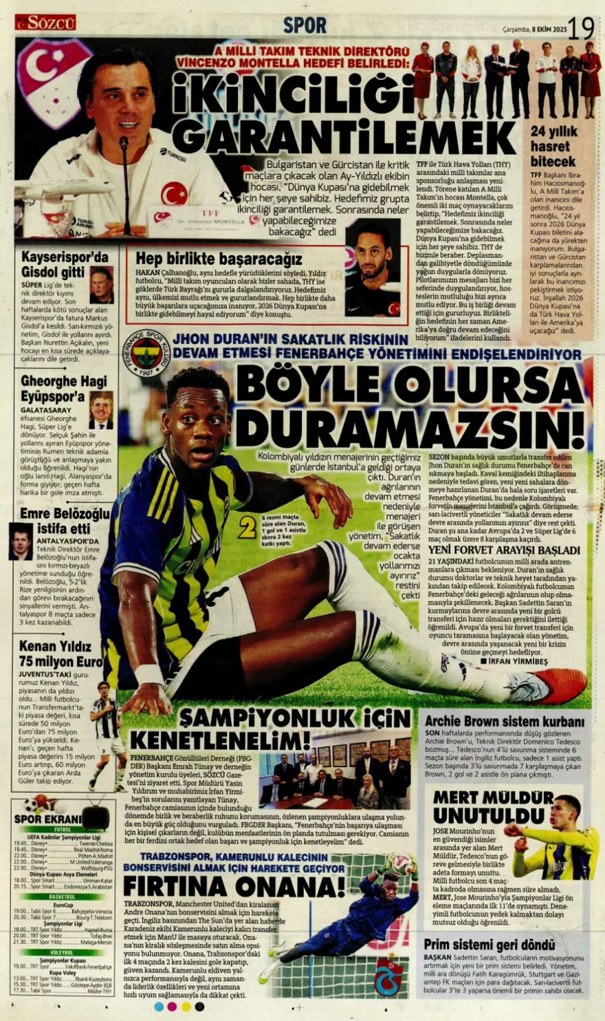 "Ne istersen o" (8 Ekim 2025 spor manşetleri) 17