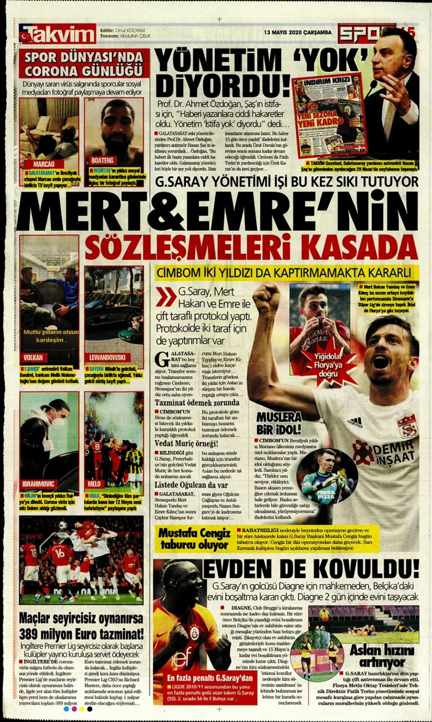 Günün spor manşetleri (13 Mayıs 2020) 1