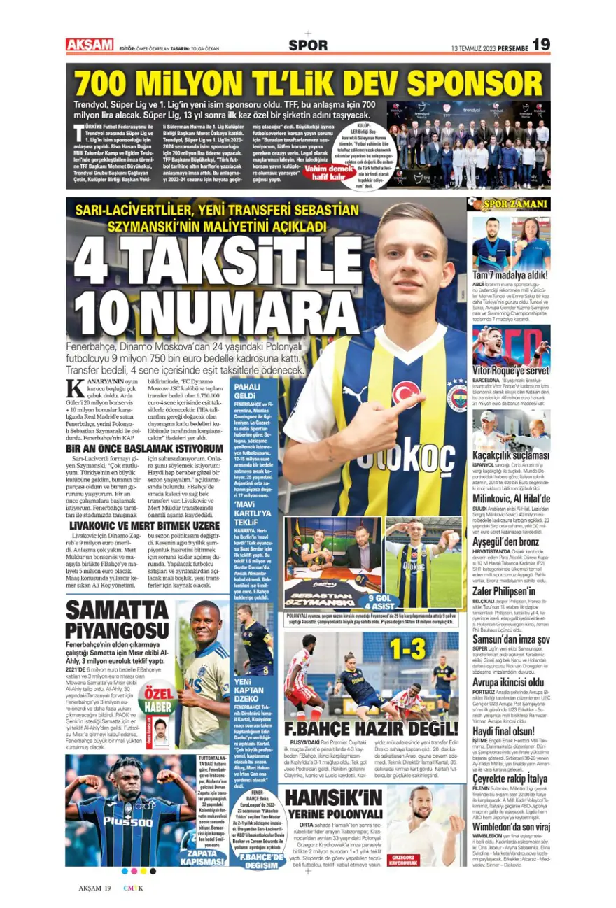 Günün spor manşetleri (13 Temmuz 2023) 1