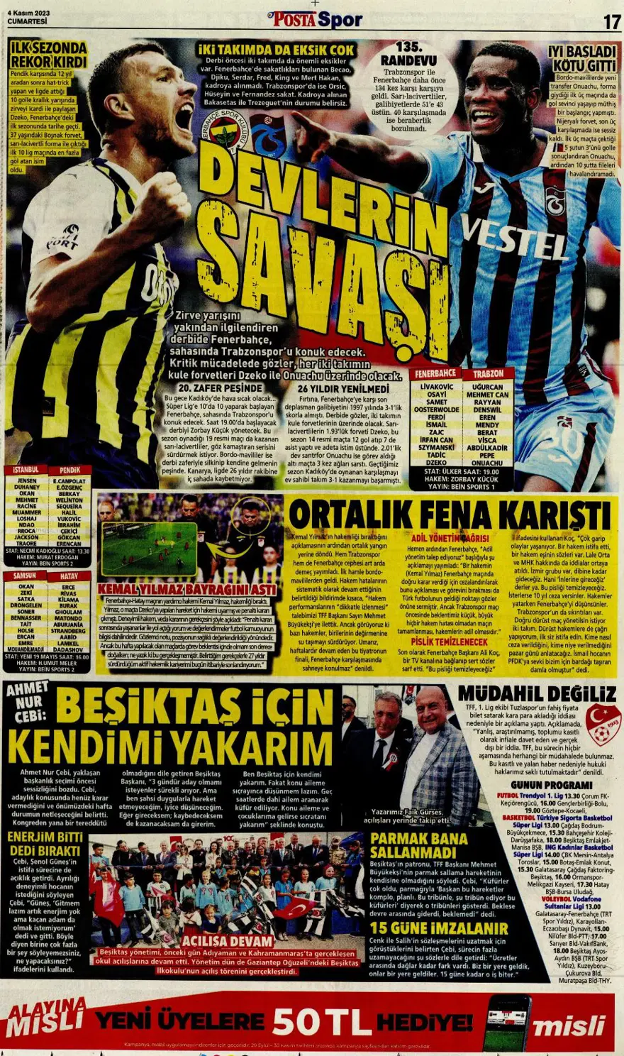 "Hesap farklı hedef aynı" (4 Kasım 2023 spor manşetleri) 19