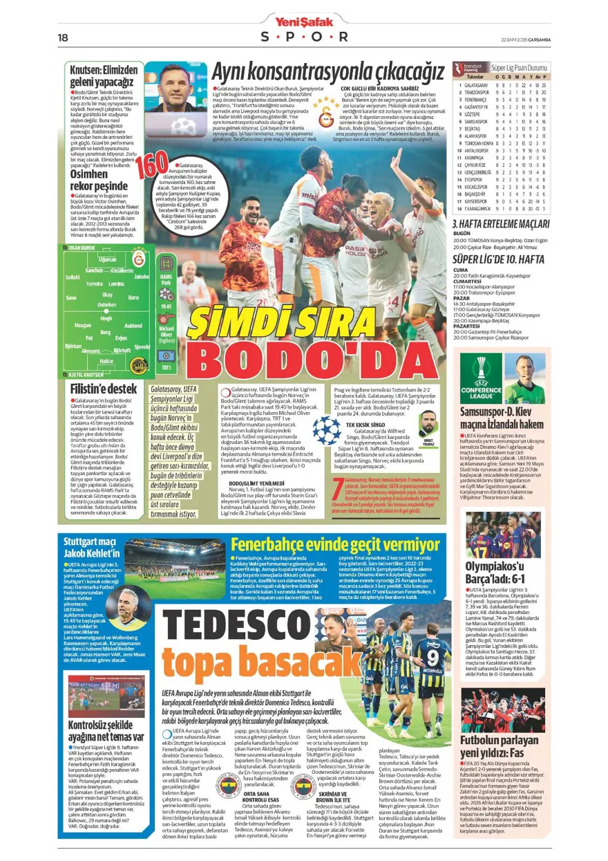 "Viking'i yen Avrupa'yı titret" (22 Ekim 2025 spor manşetleri) 24