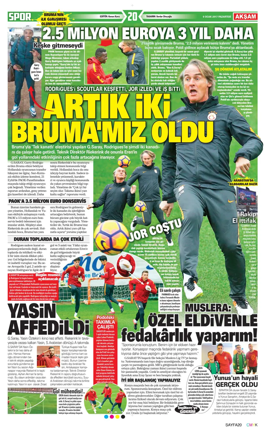 Günün spor manşetleri (09 Ocak 2017) 