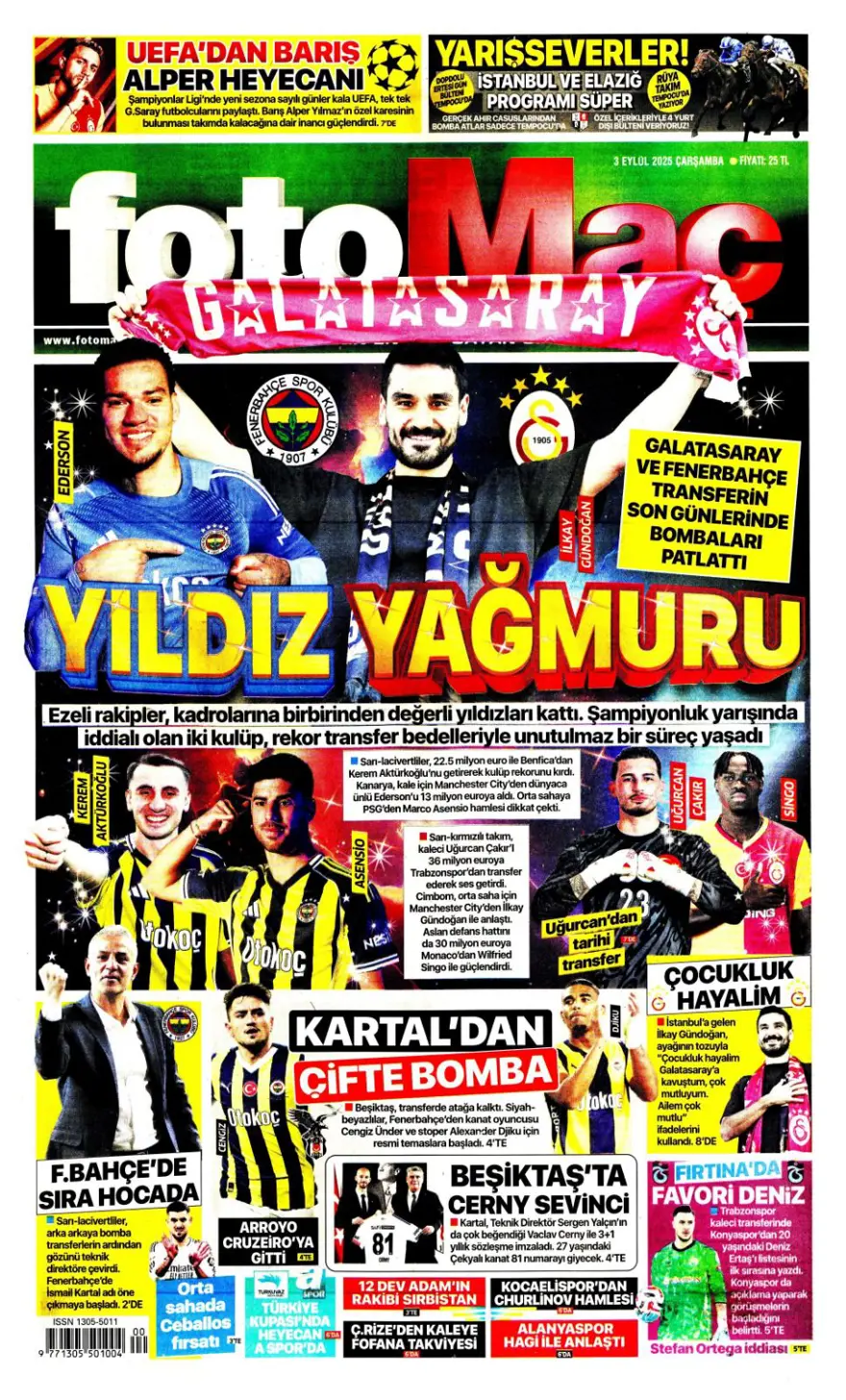 "Transfer çılgınlığı" (3 Eylül spor manşetleri) 3