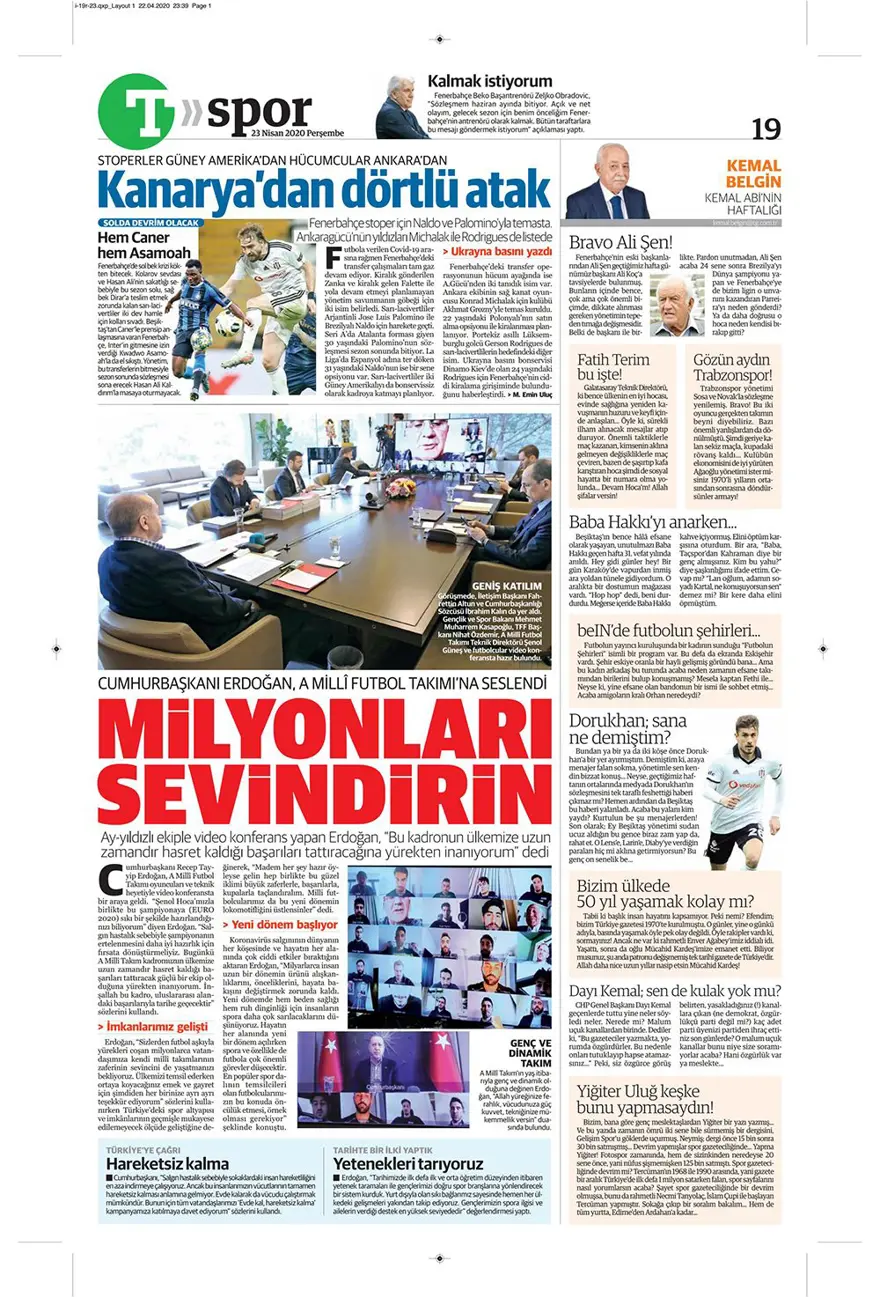 Günün spor manşetleri (23 Nisan 2020) 11