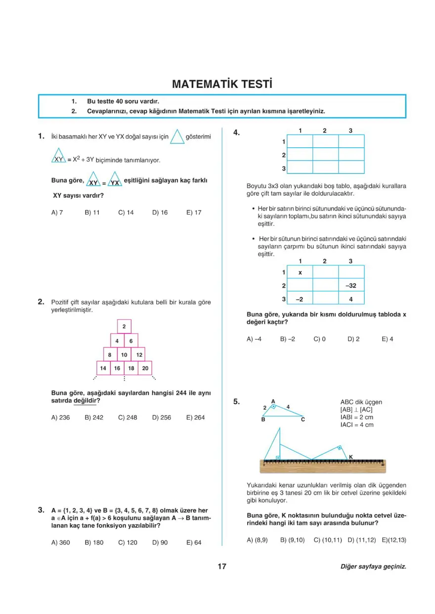 Uğur Okulları AYT -1 deneme sınavı 16