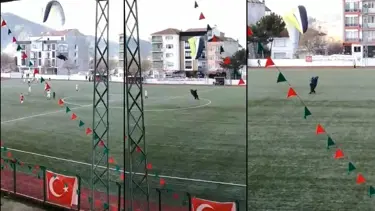 Bilecik'te maç sırasında sahaya paraşüt ile indi (Kırmızı kart gördü)