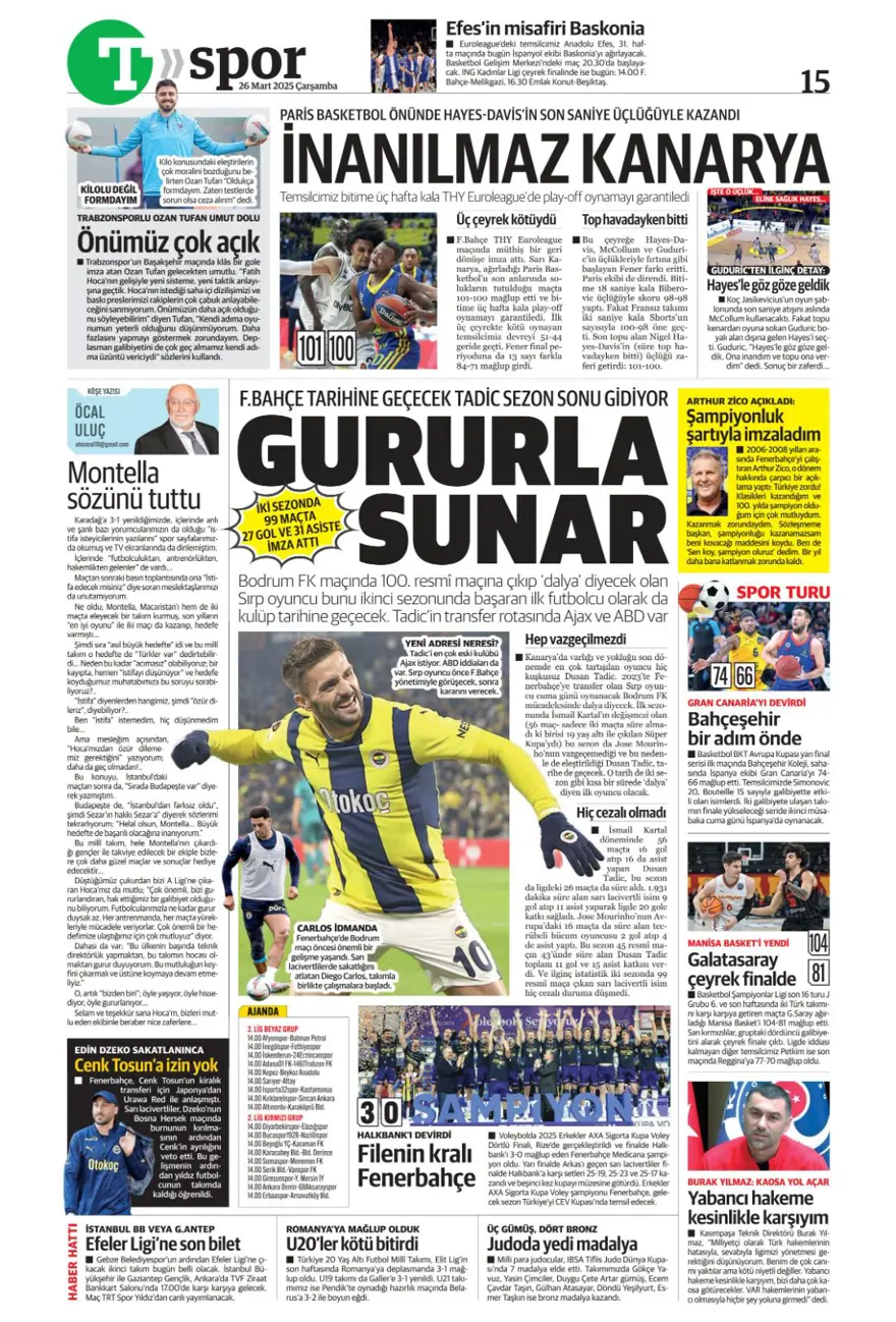 "Mourinho, Sancho'yu istedi" (26 Mart 2025 spor manşetleri) 14