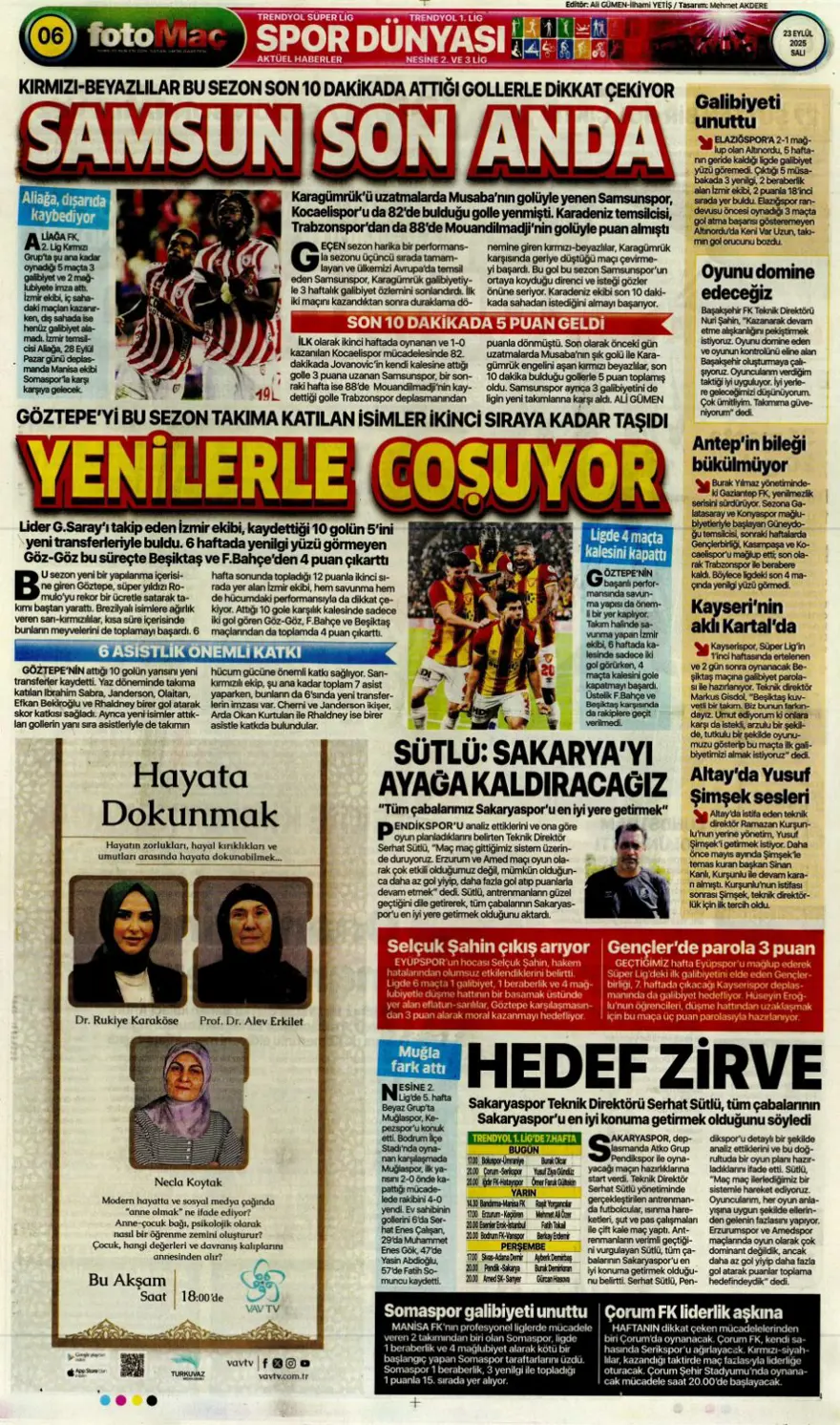 "Süper Lig'in Aslan'ı" (23 Eylül spor manşetleri) 13