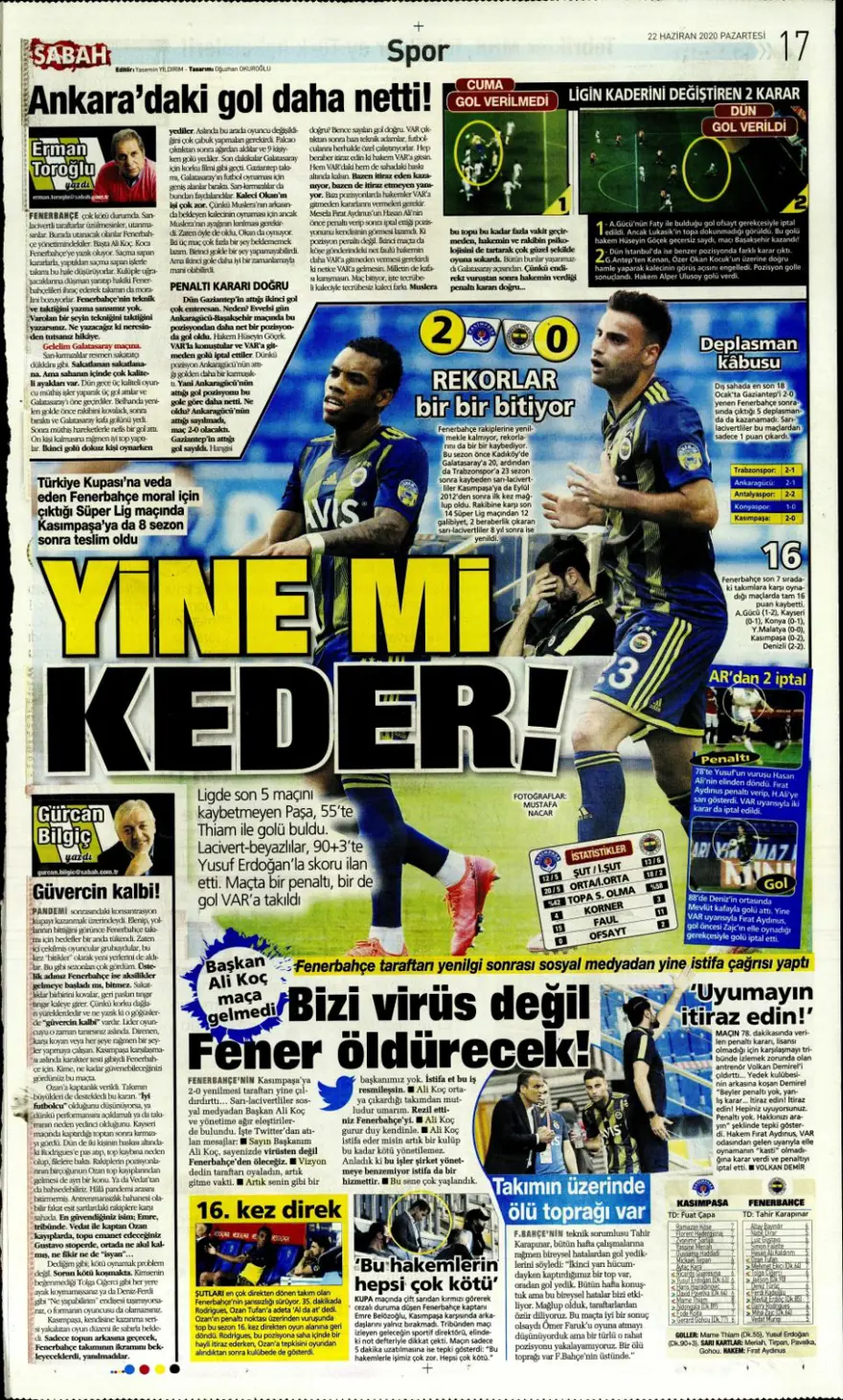 Günün spor manşetleri (22 Haziran 2020) 9