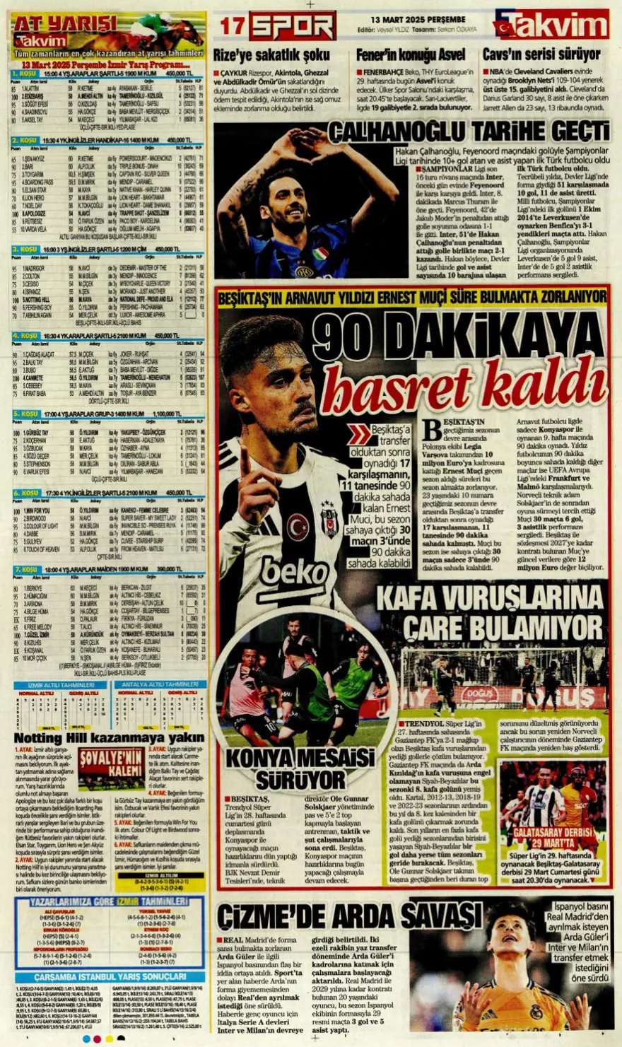 "Haydi Fener turla gel" (13 Mart 2025 spor manşetleri) 30