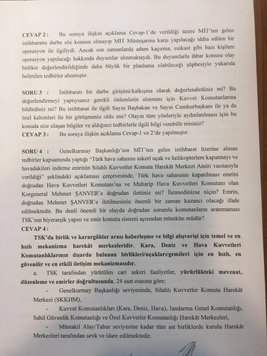 Hulusi Akar'ın darbe komisyonuna verdiği yanıtlar 2