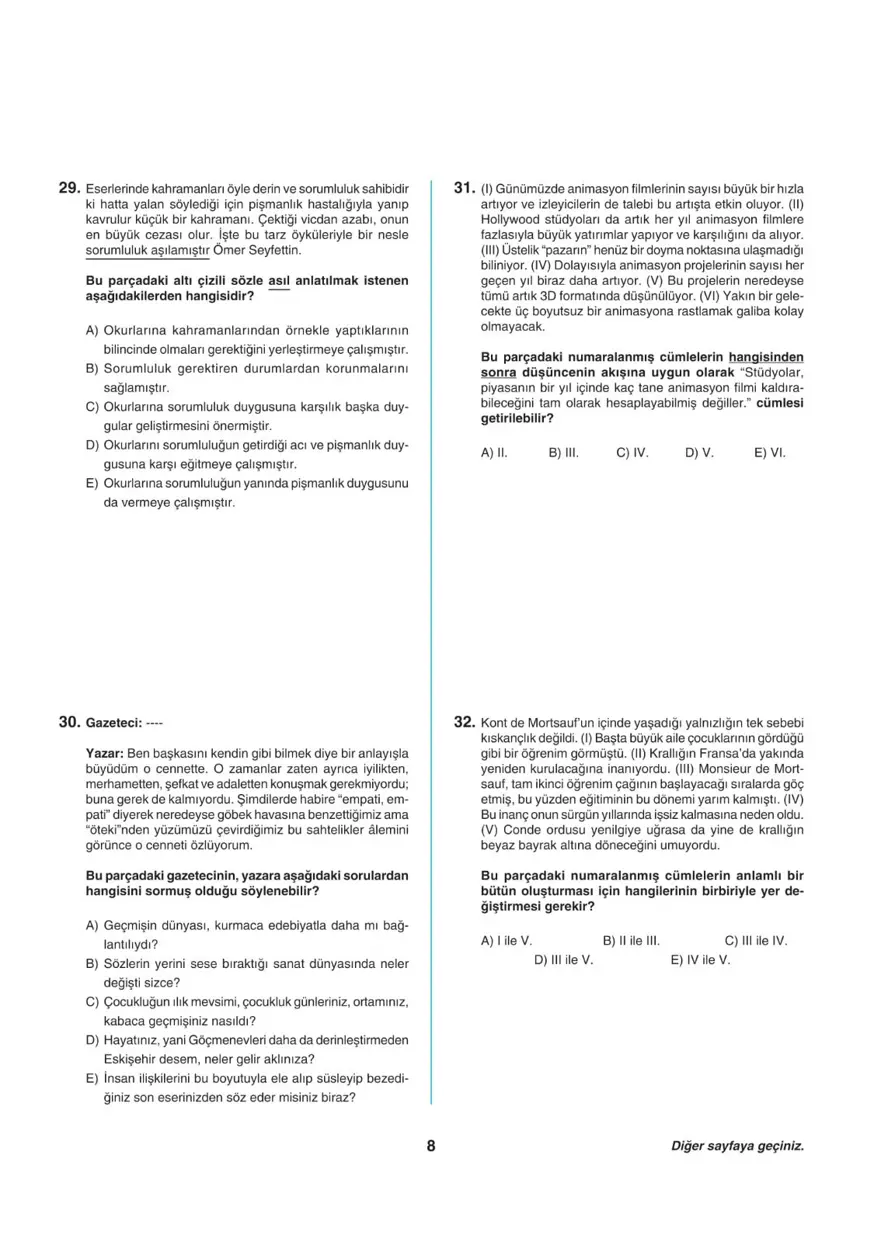 Uğur Okulları TYT -2 deneme sınavı 7