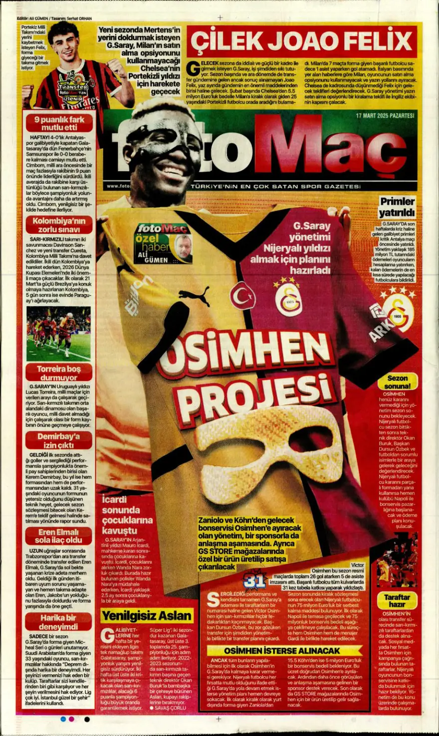 "Üç günde rüyadan kabusa" (17 Mart 2025 spor manşetleri) 6