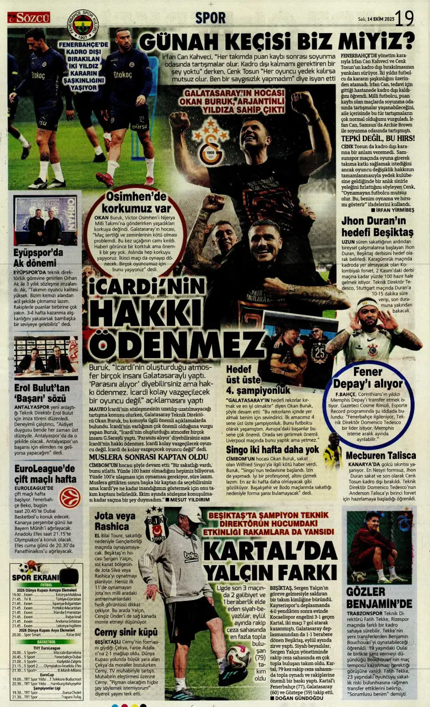 "Gürcistan'ı yen Play-off'u gör" (14 Ekim 2025 spor manşetleri) 22