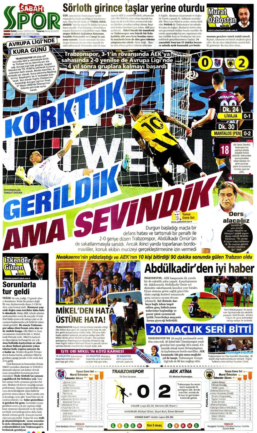 Günün spor manşetleri (30 Ağustos 2019) 10