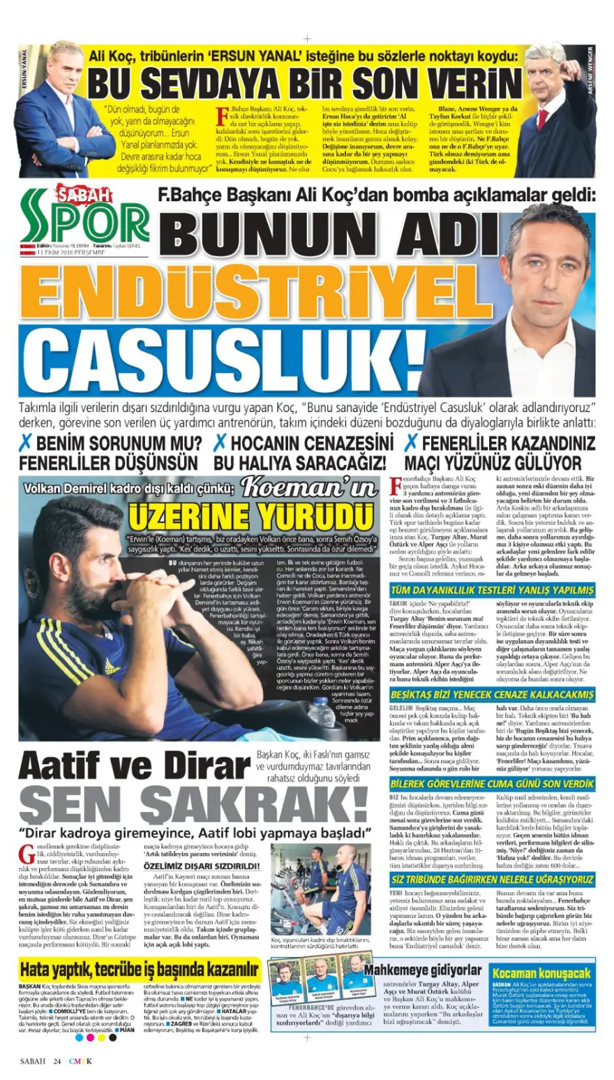 Günün spor manşetleri (11 Ekim 2018) 11