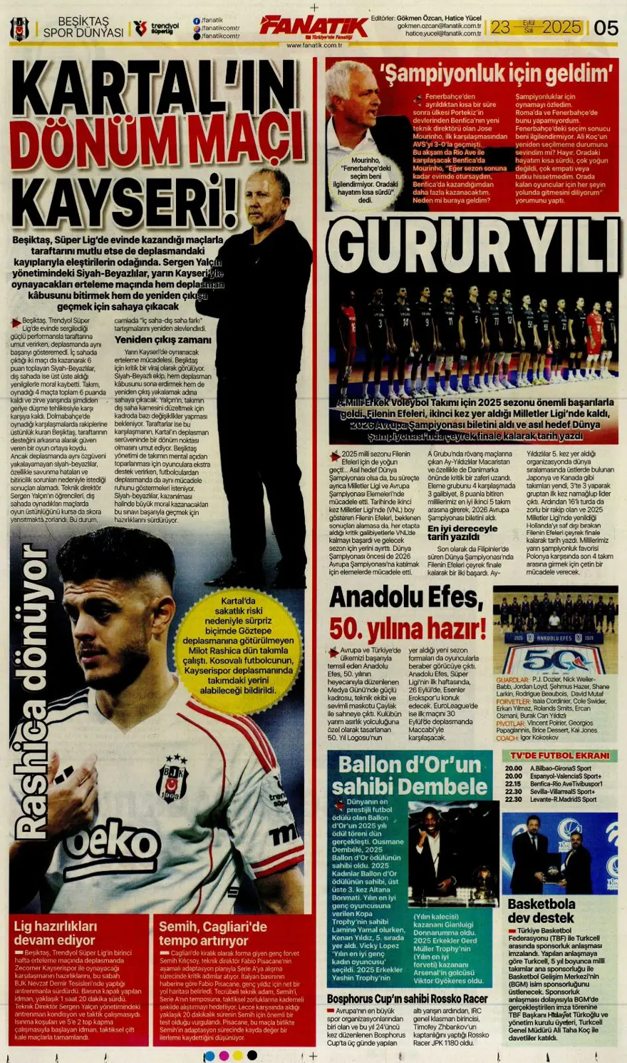 "Süper Lig'in Aslan'ı" (23 Eylül spor manşetleri) 4