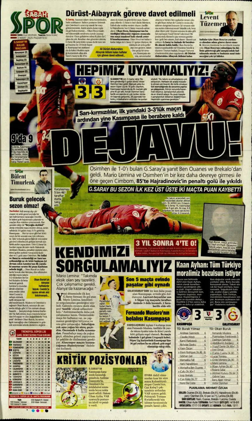 "Zirvede fark eriyor" (3 Mart 2025 spor manşetleri) 7