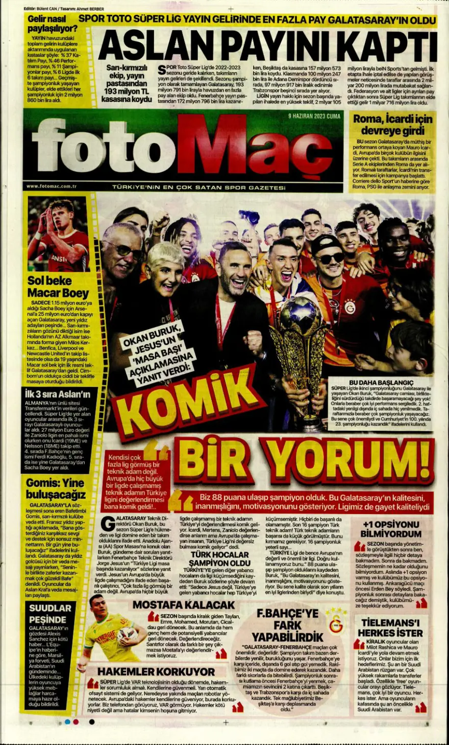 Günün spor manşetleri (9 Haziran 2023) 4