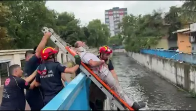 Kafenin çatısından dereye düştü, itfaiye ekipleri kurtardı
