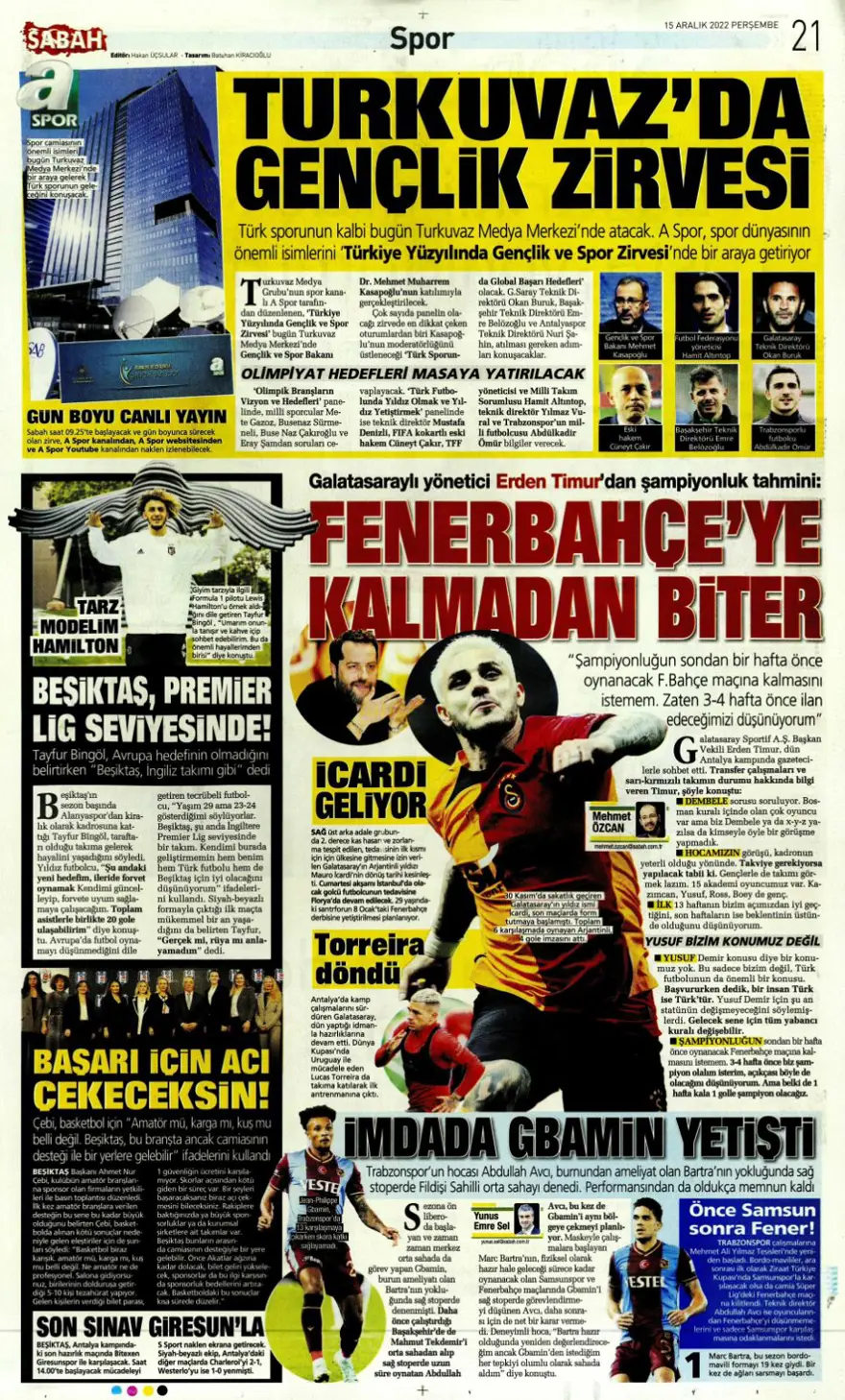 Günün spor manşetleri (15 Aralık 2022) 9 Günün spor manşetleri (15 Aralık 2022) 9