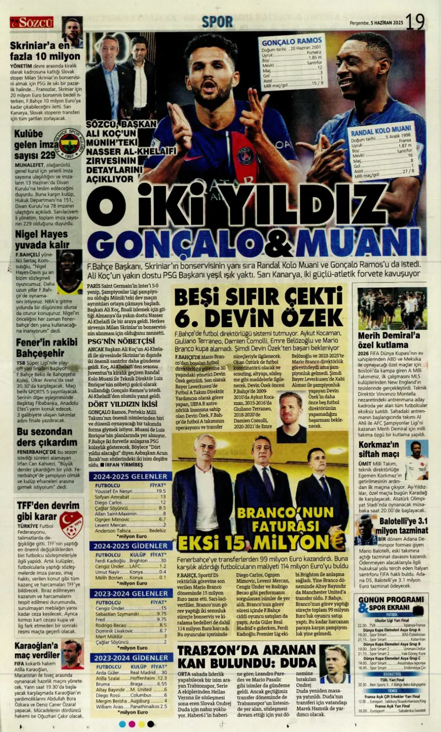 Transferin gündemi Sane (5 Haziran 2025 spor manşetleri) 15