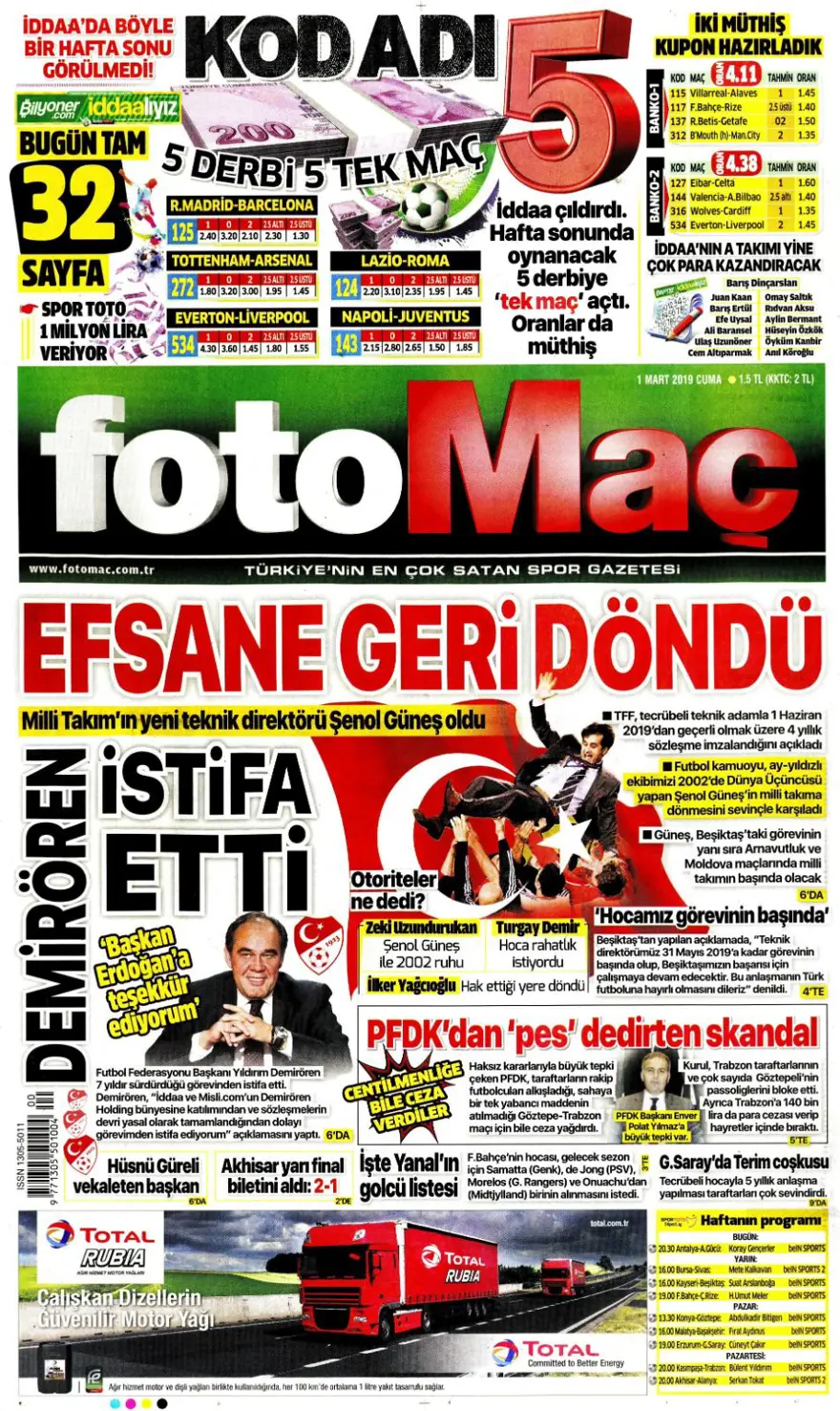 Günün spor manşetleri (1 Mart 2019) 2