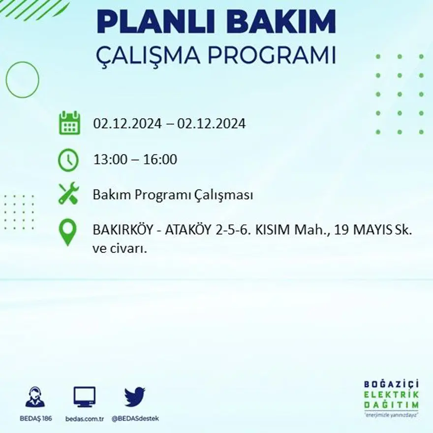 İstanbul'un 20 ilçesinde elektrik kesintisi: Elektrikler ne zaman gelecek? BEDAŞ 2 Aralık kesinti programını paylaştı 8 İstanbul'un 20 ilçesinde elektrik kesintisi: Elektrikler ne zaman gelecek? BEDAŞ 2 Aralık kesinti programını paylaştı 8