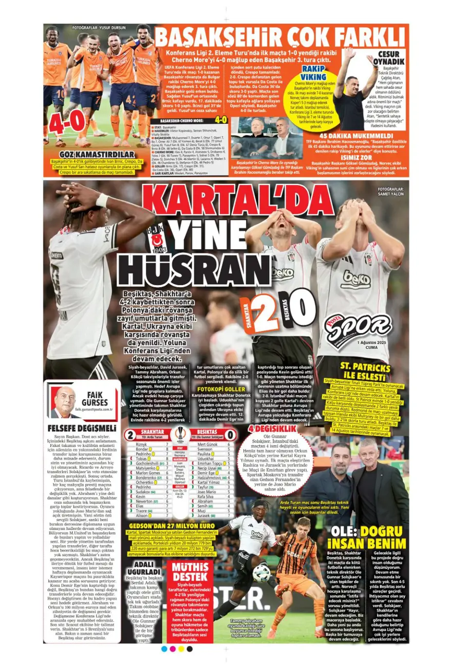 "Her yer karanlık" (1 Ağustos 2025 spor manşetleri) 14