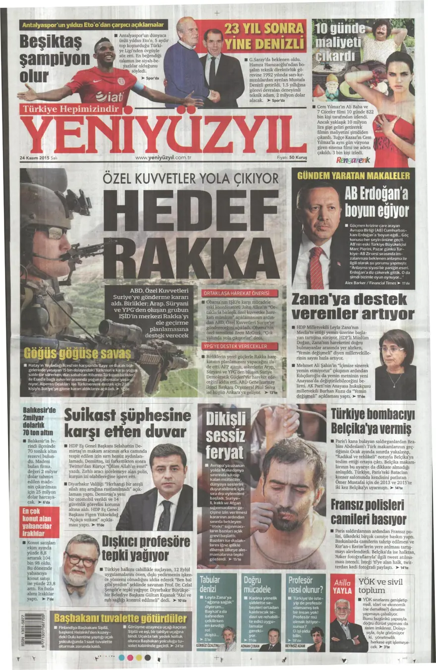 Günün gazete manşetleri - 24 Kasım 2015 16
