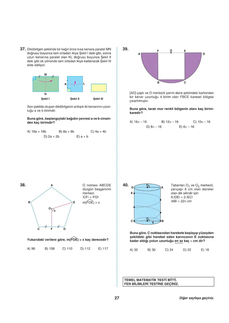 Uğur Okulları TYT -2 deneme sınavı 26