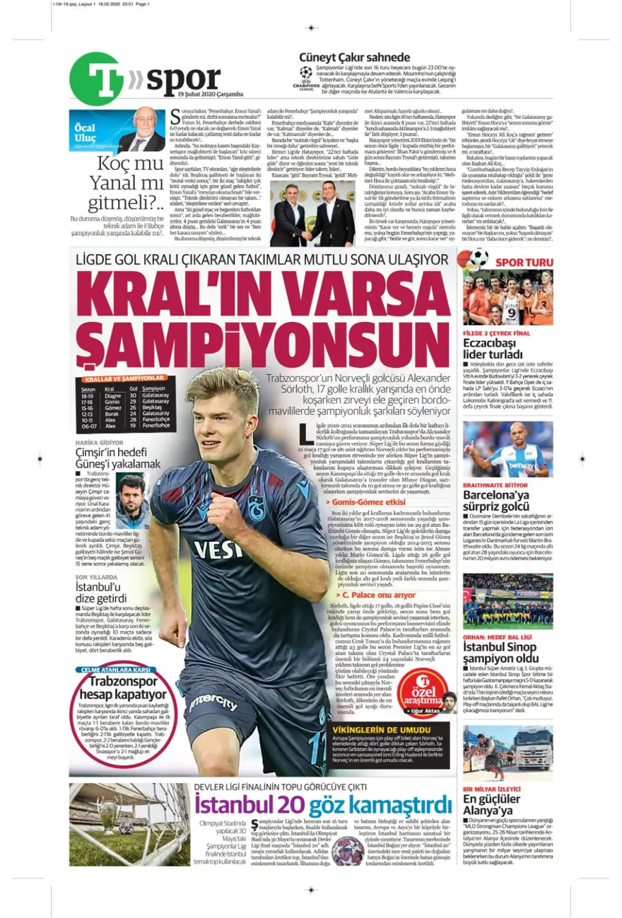 Günün spor gazeteleri (19 Şubat 2020) 15