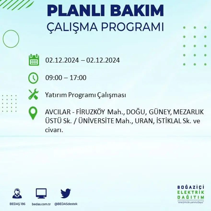 İstanbul'un 20 ilçesinde elektrik kesintisi: Elektrikler ne zaman gelecek? BEDAŞ 2 Aralık kesinti programını paylaştı 3 İstanbul'un 20 ilçesinde elektrik kesintisi: Elektrikler ne zaman gelecek? BEDAŞ 2 Aralık kesinti programını paylaştı 3
