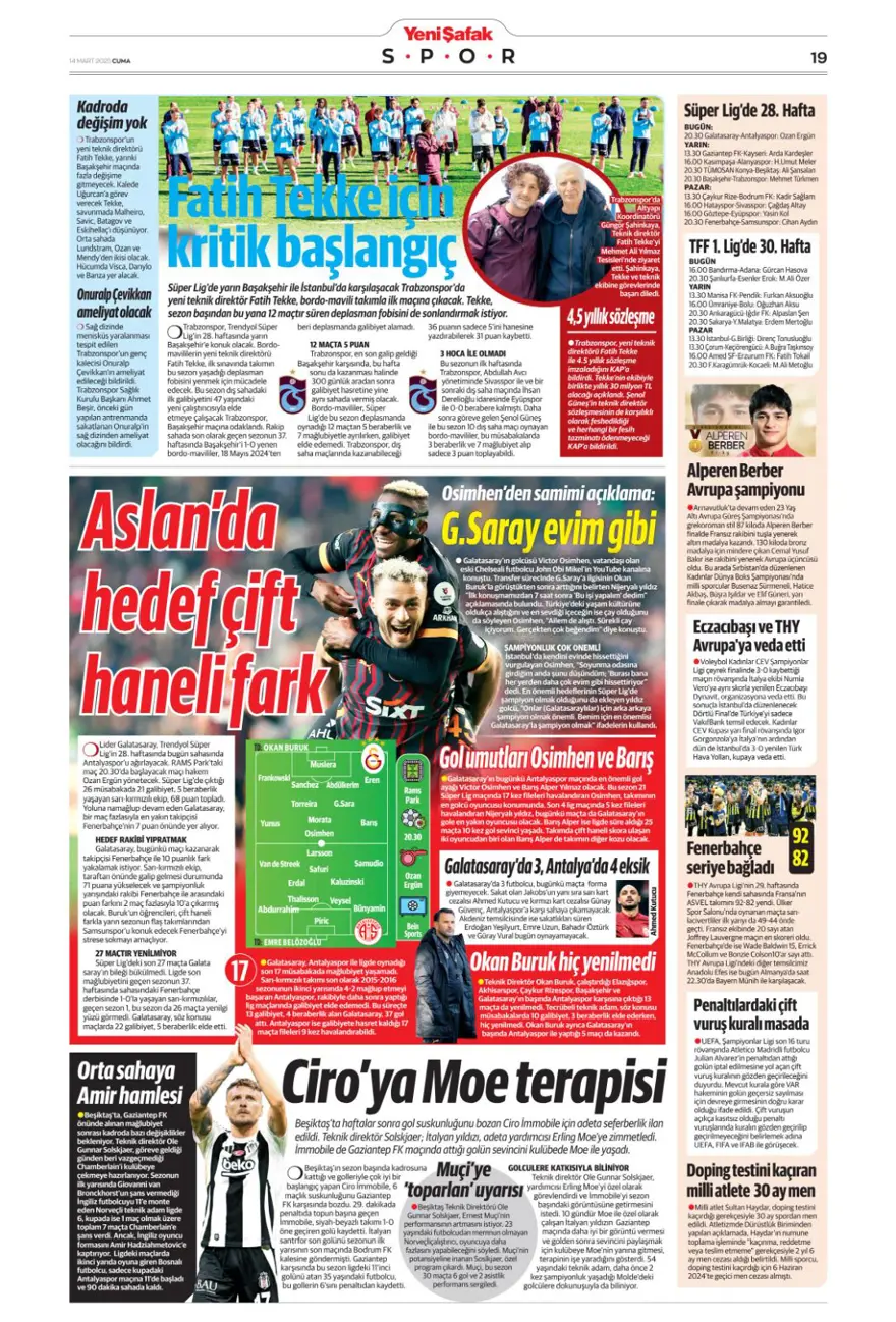 "Yazık oldu" (14 Mart 2025 spor manşetleri) 18