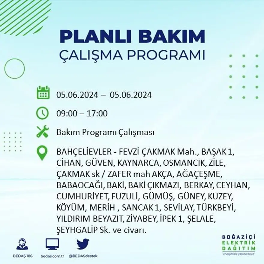 İstanbul'un 19 ilçesinde elektrik kesintisi: Elektrikler ne zaman gelecek? (5 Haziran BEDAŞ kesinti programı) 6 İstanbul'un 19 ilçesinde elektrik kesintisi: Elektrikler ne zaman gelecek? (5 Haziran BEDAŞ kesinti programı) 6