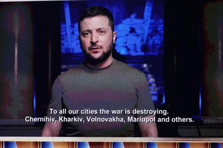 Ukrayna Devlet BaşkanıVolodimir Zelenski 2022 Grammy Ödülleri'nde konuştu 