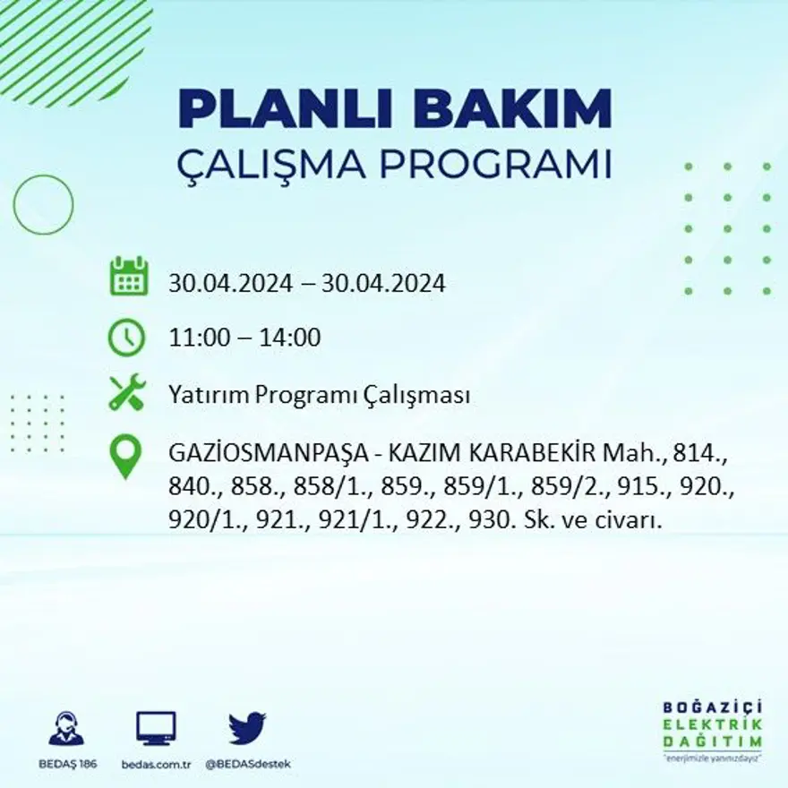 İstanbul'un 23 ilçesinde elektrik kesintisi: Elektrikler ne zaman gelecek? (30 Nisan tarihli BEDAŞ kesinti programı) 42