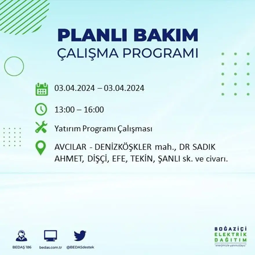 İstanbul'un 19 ilçesinde elektrik kesintisi: Elektrikler ne zaman gelecek? (3 Nisan tarihli BEDAŞ kesinti programı) 10