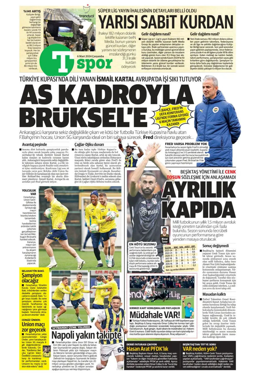 "Transfer planı şimdiden hazır" (6 Mart 2024 spor manşetleri) 14