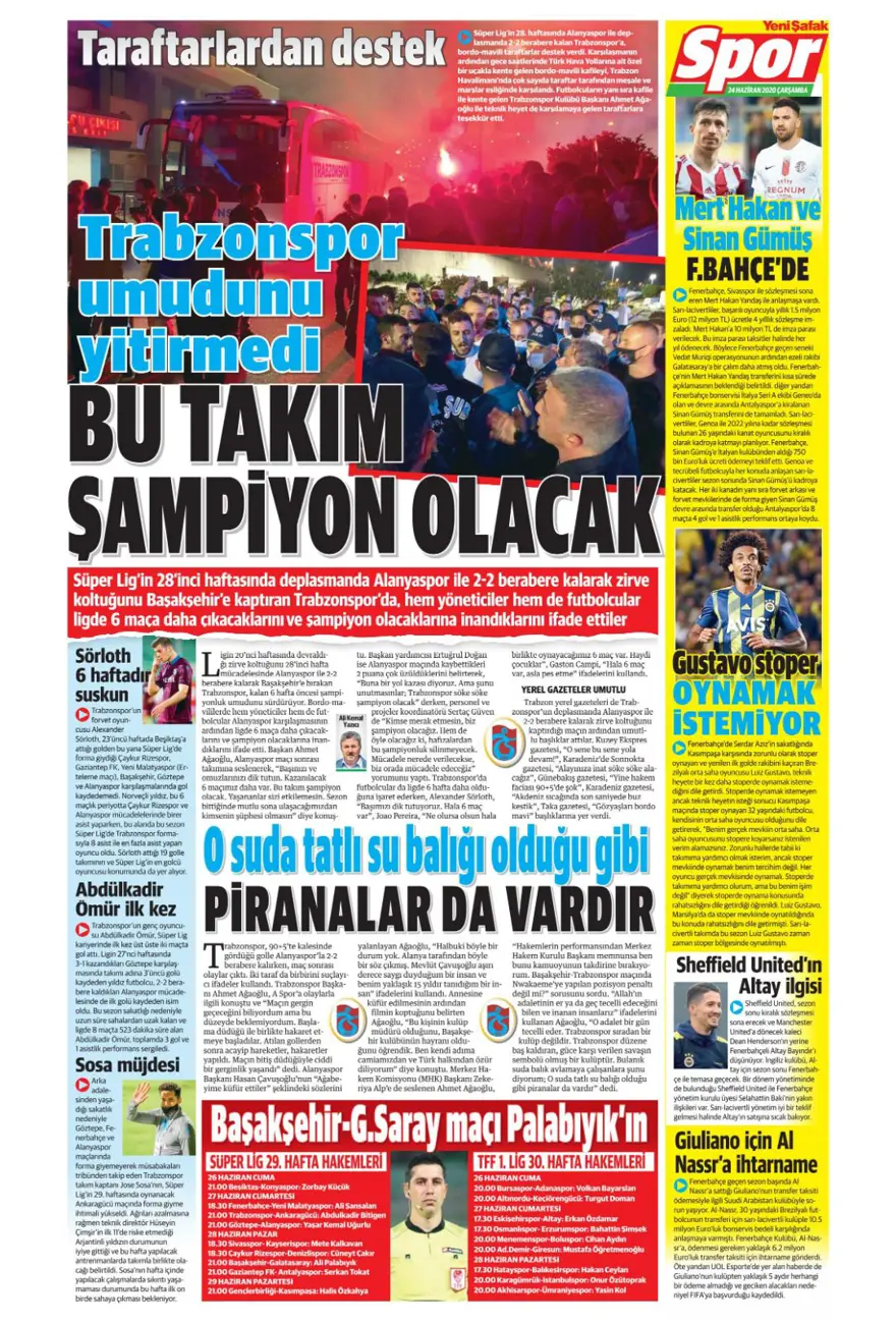 Günün spor manşetleri (24 Haziran 2020) 17