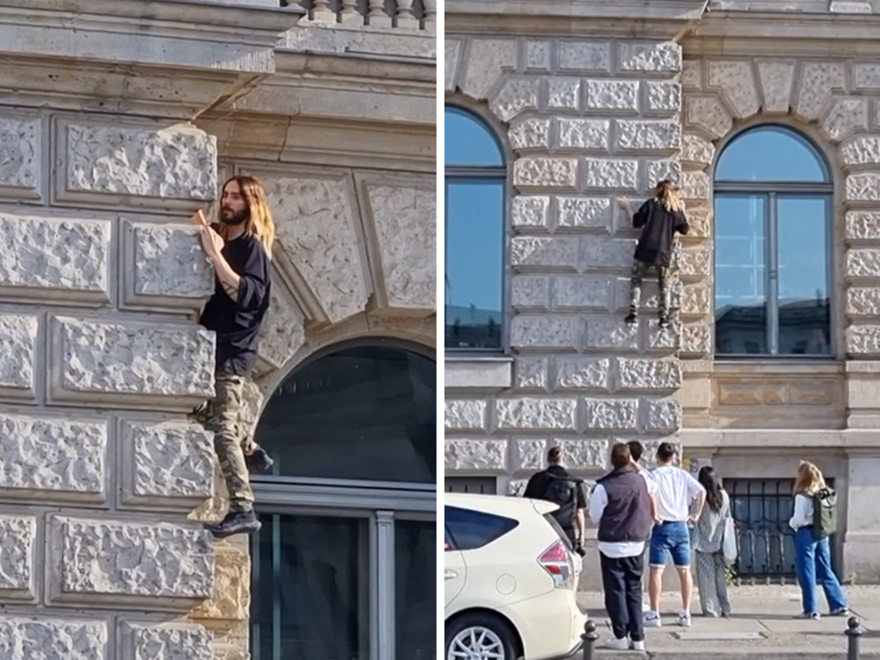 Jared Leto ekipmansız düz duvara tırmandı 