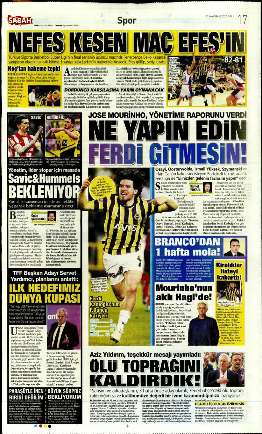 "Fenerbahçe'den Mane bombası" (11 Haziran 2024 spor manşetleri) 8