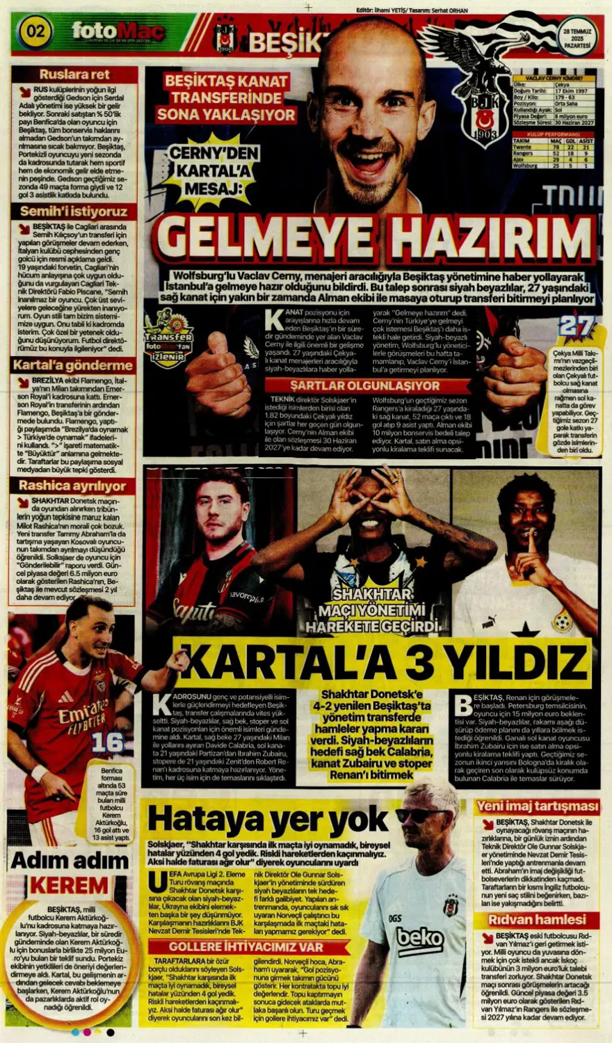 "Son dokunuşu ben yapamam" (28 Temmuz 2025 spor manşetleri) 5 "Son dokunuşu ben yapamam" (28 Temmuz 2025 spor manşetleri) 5