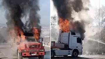 Aynı noktada yarım saat arayla iki kamyonda yangın